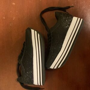 Sparkly Black Kids Platform Sneakers